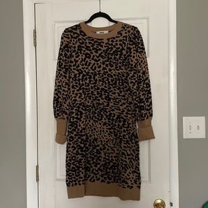 LOFT Cheetah Print Wool Blend Sweater Dress